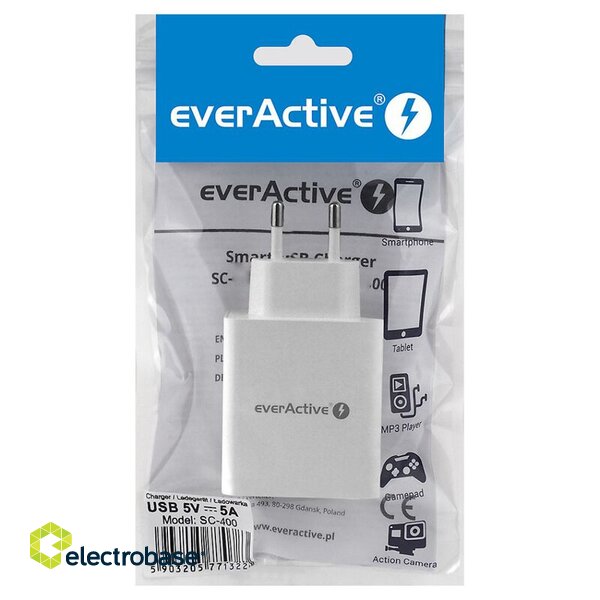 Розетка зарядная - блок питания USB 5V max 5A everActive SC-400 в упаковке по 1 шт. фото 4