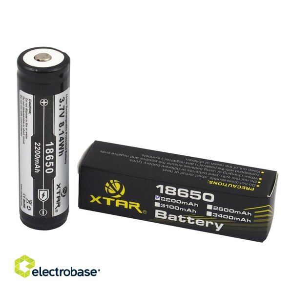Battery 18650 3.7V XTAR lithium 2200 mAh package 1 pc. image 2
