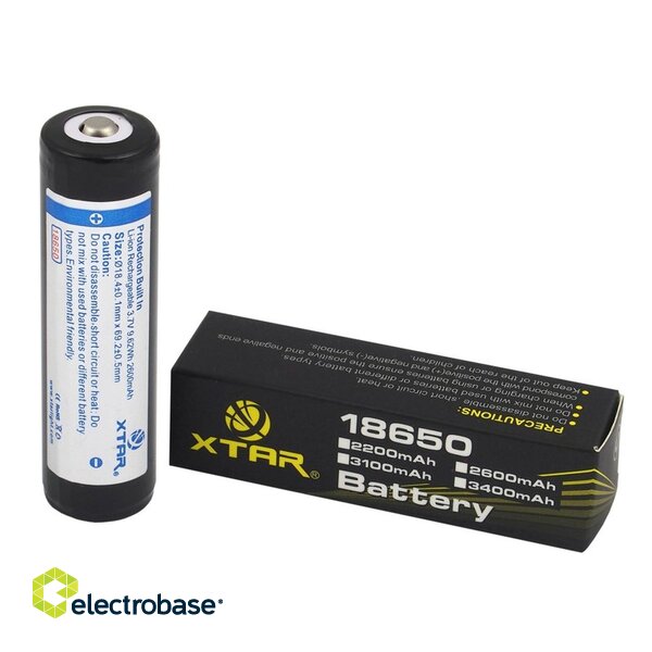 Battery 18650 3.7V XTAR lithium 2600 mAh package 1 pc. image 2