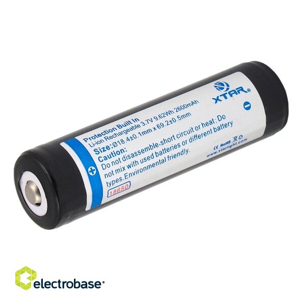 Battery 18650 3.7V XTAR lithium 2600 mAh package 1 pc. image 1