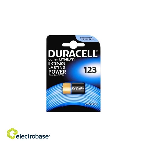 CR123 baterijas 3V Duracell litija DL123A iepakojumā 1 gb.