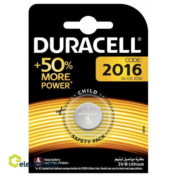 BAT2016.D1; CR2016 baterijos 3V Duracell lithium DL2016 pakuotėje 1 vnt.