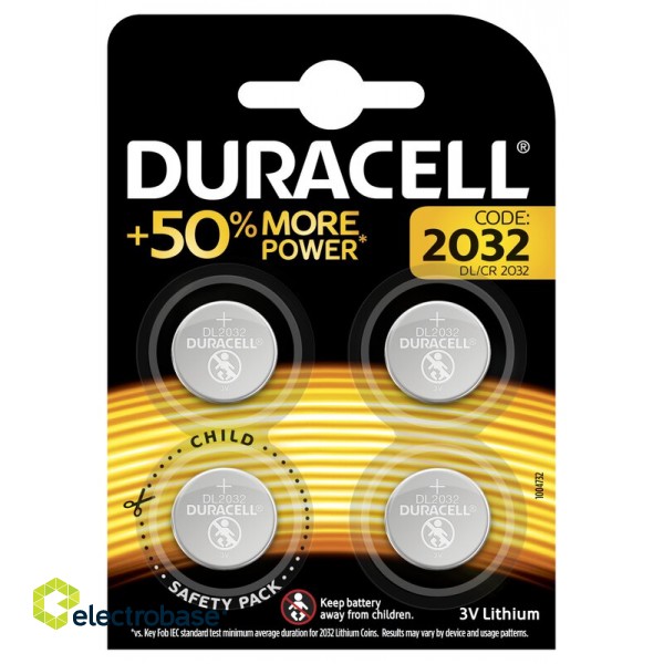 CR2032 patareid 3V Duracell liitium DL2032 pakendis 4 tk.