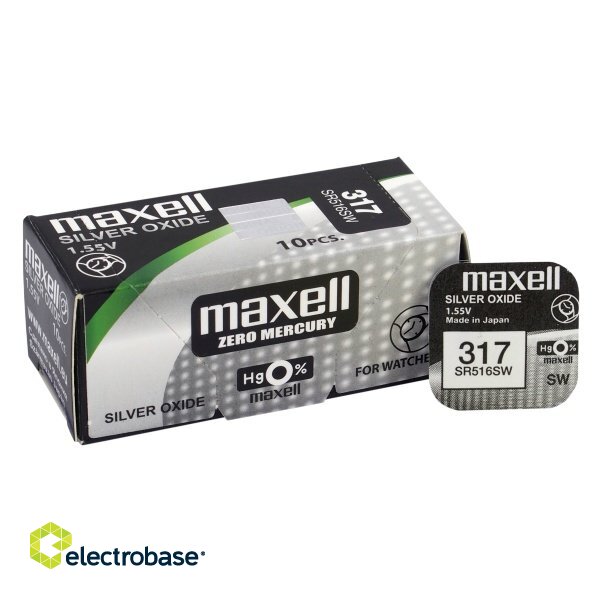 BAT317.MX1; 317 baterijas 1.55V Maxell sudraba-oksīda SR516SW iepakojumā 1 gb.