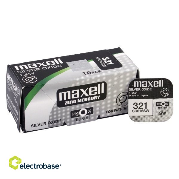 BAT321.MX1; 321 baterijas 1.55V Maxell sudraba-oksida SR616SW iepakojuma 1 gb.