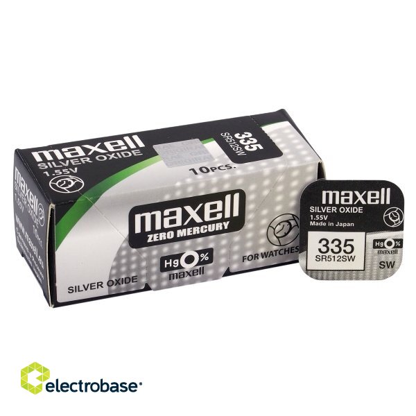 BAT335.MX1; 335 baterijas 1.55V Maxell sudraba-oksīda SR512SW iepakojumā 1 gb.