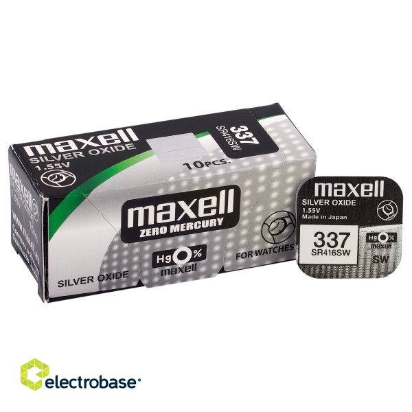 BAT337.MX1; 337 baterijas 1.55V Maxell sudraba-oksīda SR416SW iepakojumā 1 gb.