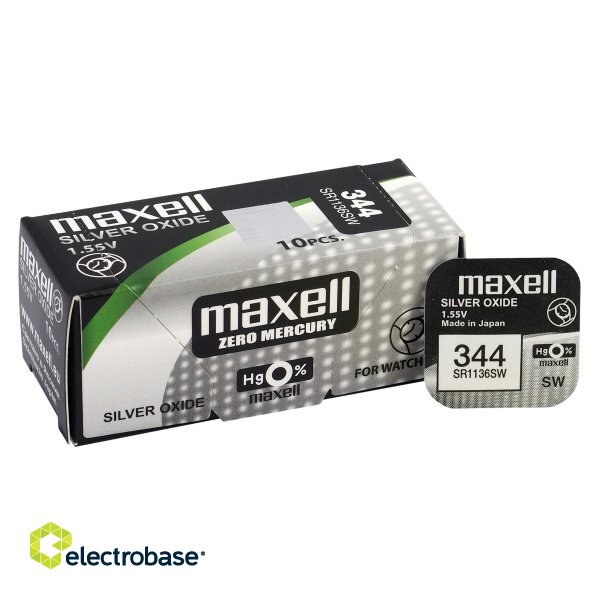 BAT344.MX1; 344 baterijas 1.55V Maxell sudraba-oksīda SR1136SW iepakojumā 1 gb.