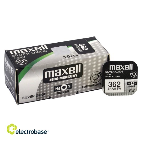BAT362.MX1; 362 baterijas 1.55V Maxell sudraba-oksīda SR721SW. 361 iepakojumā 1 gb.