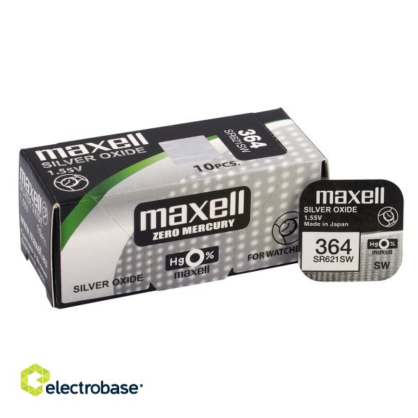 BAT364.MX1; 364 baterijas 1.55V Maxell sudraba-oksīda SR621SW iepakojumā 1 gb.