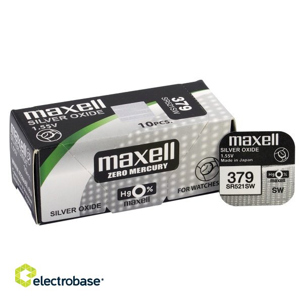 BAT379.MX1; 379 baterijas 1.55V Maxell sudraba-oksīda SR521SW iepakojumā 1 gb.