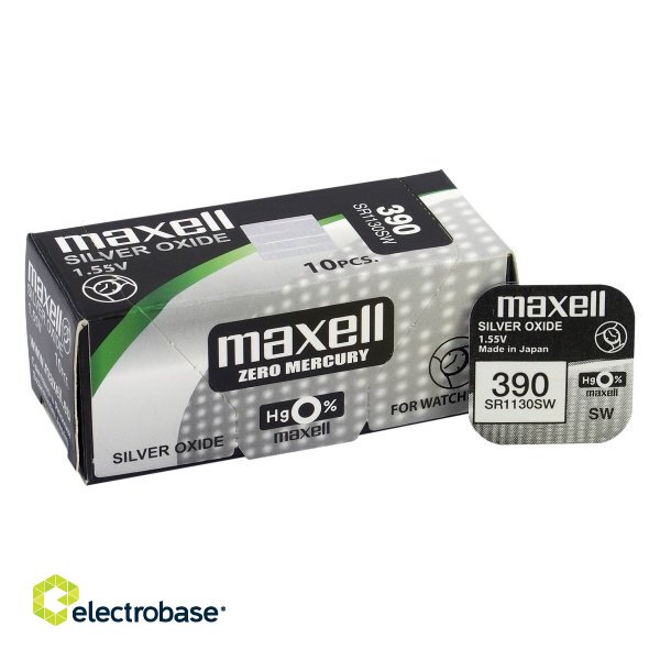 BAT390.MX1; 390 akkua 1.55V Maxell hopeaoksidi SR1130SW, 389 1 kpl pakkauksessa.