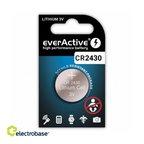 CR2430 baterijas 3V everActive litija DL2430 iepakojumā 1 gb. electrobase.lv