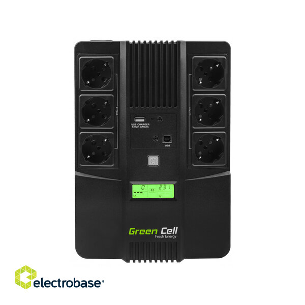 Green Cell ® UPS AiO 800VA/480W LCD displejs, 6x220V kontaktligzdas + 1xUSB ports