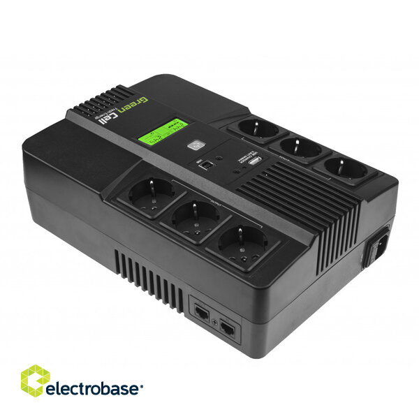 Green Cell ® UPS AiO 800VA/480W LCD displejs, 6x220V kontaktligzdas + 1xUSB ports 2