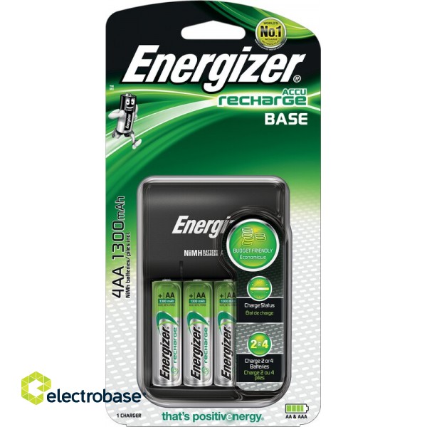 Energizer BASE charger + 4xR6/AA 1300 mAh CHVC4 in a package of 1 pc.