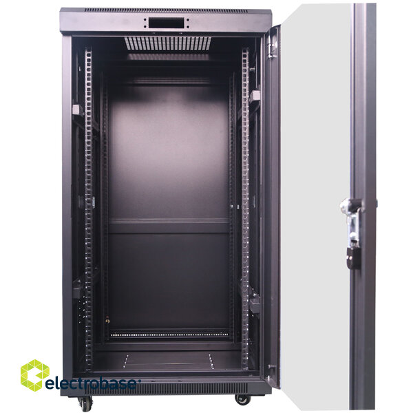 37U 19'' Floor cabinet/ 600 x 800 x 1589mm/ Glass doors/ Black/ Flat-pack image 2