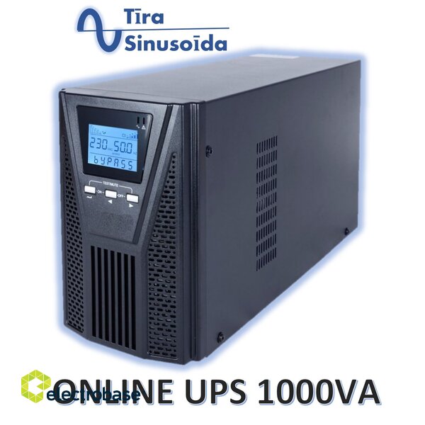 Tīras sinusoīdas | 1000VA, 900W  Online UPS (dubultās pārveidošanas) |  akumulatori 2gab 12V-9AH