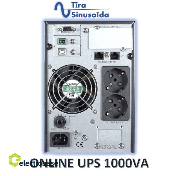 Tīras sinusoīdas | 1000VA, 900W  Online UPS (dubultās pārveidošanas) |  akumulatori 2gab 12V-9AH 2