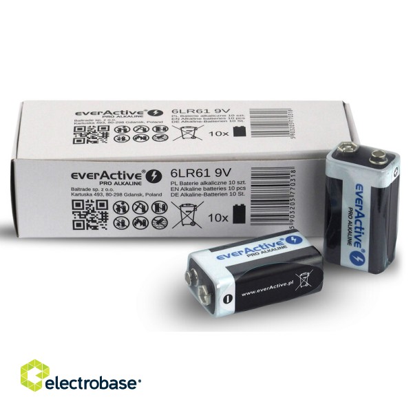 6LR61/9V baterijas 9V everActive Pro Alkaline MN1604/522 iepakojumā 10 gb.
