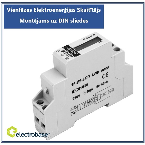 Vienfāzes Elektroenerģijas Skaitītājs uz DIN sliedes electrobase.lv