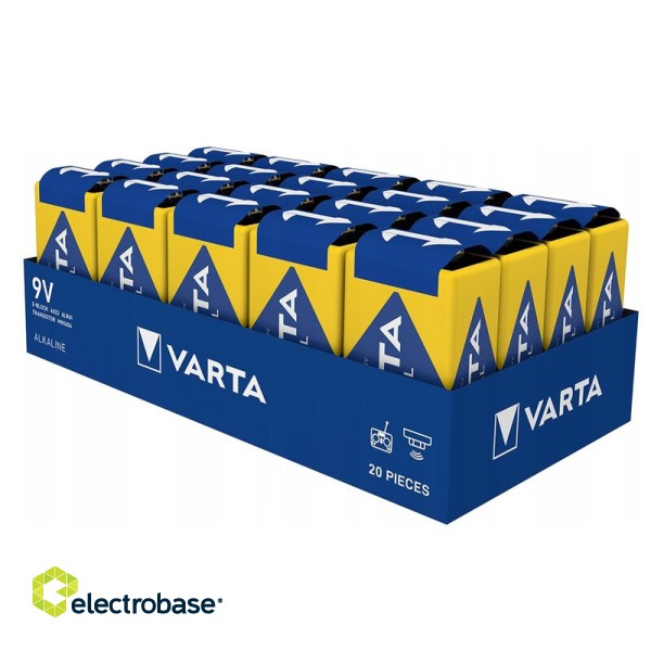 6LR61/9V  baterijas Varta Industrial Alkaline MN1604/4022 iepakojumā 20 gb.