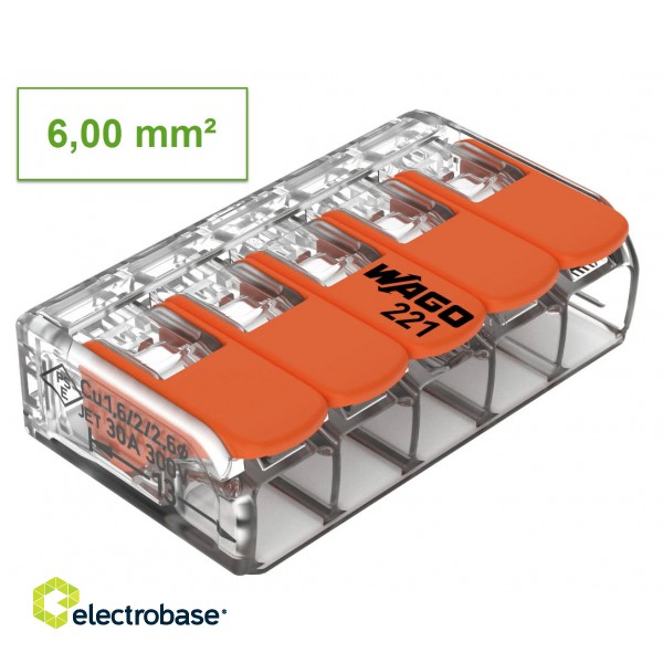 5-pin terminal 221-615 15 pcs. Fine-stranded conductor : 0.14 … 6 mm² / 24 … 12 AWG image 1