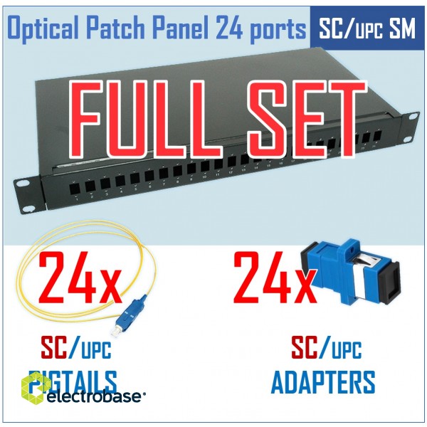 Optiskais komutācijas paneļa komplekts | 19" | 24 portiem | SC/UPC adapteri| SC/UPC pigtaili 88