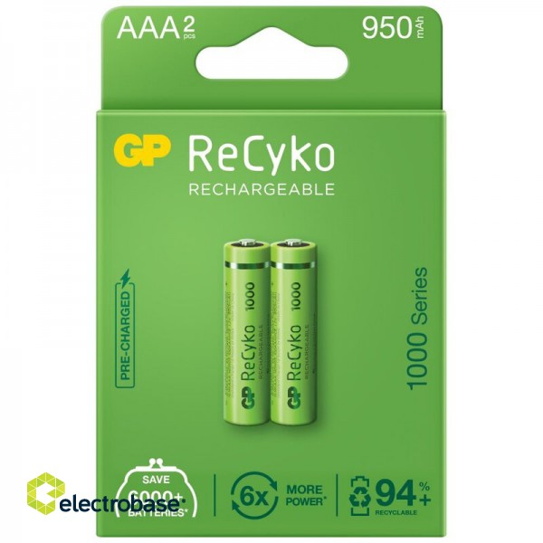 R03/AAA akumulatori 1.2V GP ReCyko 1000 Series Ni-MH 950mAh iepakojumā 2 gb.