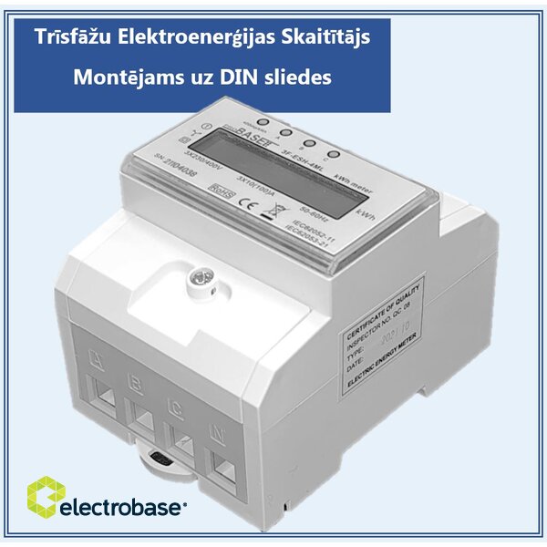 Trīsfāžu Elektroenerģijas Skaitītājs uz DIN sliedes electrobase.lv