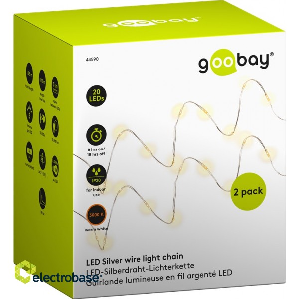 2 X Goobay LED decorative string, light color warm white, with timer image 1