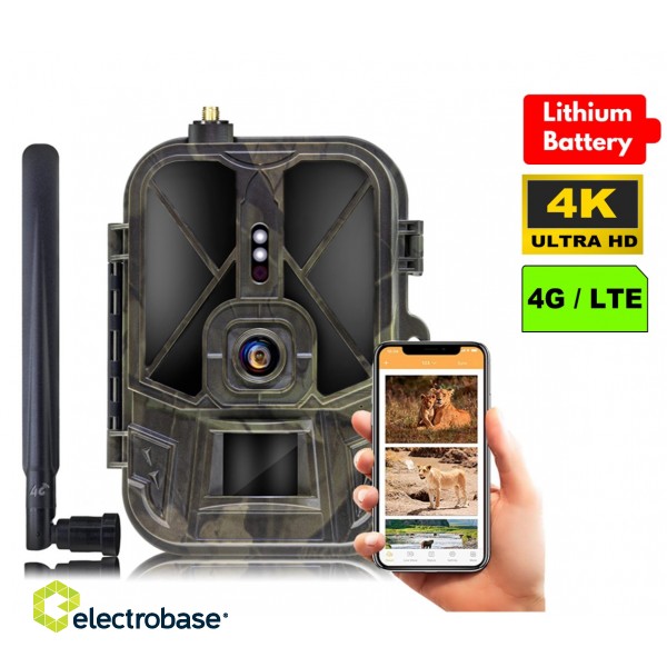 Meža Mednieku kamera, atbalsta 4G mobilos tīklus, Foto 36MP, Video 4K, LIVE video Litija Akumulators 9