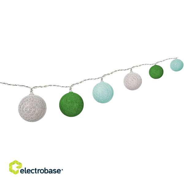 Goobay LED light string. 10 cotton balls, battery operated, green