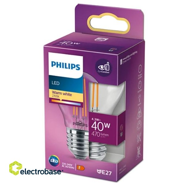 Philips spuldze LED classic 4.3 W E27 WW P45 CL ND RFSRT4 фото 2