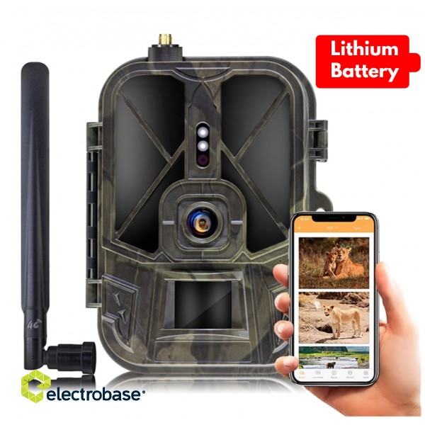 Meža Mednieku kamera, atbalsta 4G mobilos tīklus, Foto 36MP, Video 4K, LIVE video Litija Akumulators