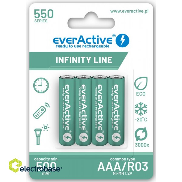 4 x everActive R03/AAA Ni-MH 550 mAh rechargeable batteries ready to use