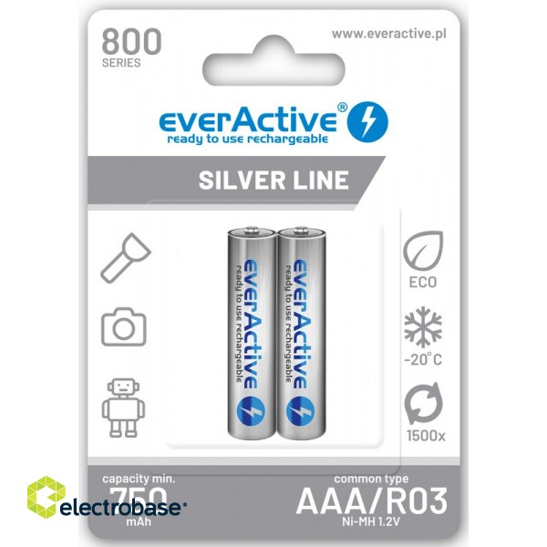 R03/AAA baterijos 1.2V everActive Silver line Ni-MH 800 mAh pakuotėje 2 vnt.