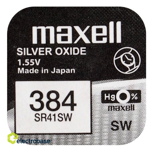 384 baterijas 1.55V Maxell sudraba-oksīda SR41SW iepakojumā 1 gb. 2