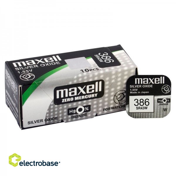 386 baterijas 1.55V Maxell sudraba-oksīda SR43SW iepakojumā 1 gb.