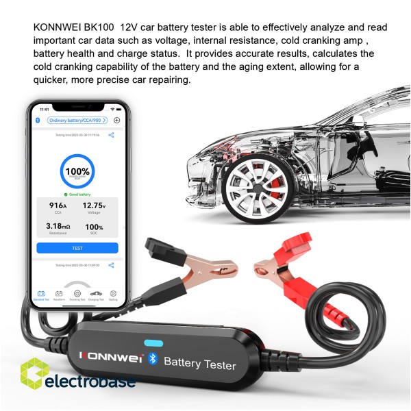 Auto Moto akumulatoru testeris BK100 | Bluetooth | Free APP | Konnwei 6