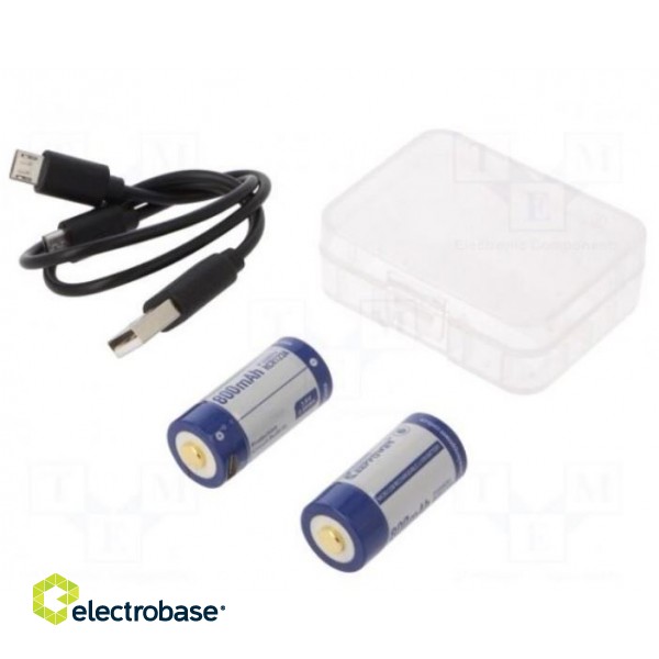 Re-battery:Li-Ion | 16340 | 3.6V | 800mAh | Ø16.7x36mm | Kit:USB cable