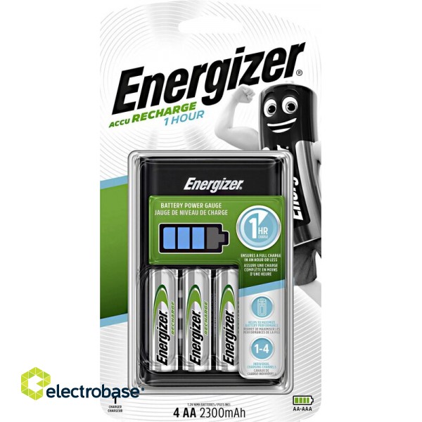 Energizer 1 tunnin laturi + 4xR6/AA 2300 mAh 1 kpl pakkauksessa. image 1
