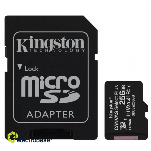 256GB Atmiņas karte MICRO SDXC Kingston Canvas ar SD adapteri, UHS-I, U3, V30