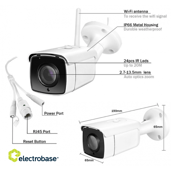 Wi-Fi 5xZoom Outdoor Camera | 5.0MP | CamHi | ONVIF protocol for PC, NVR paveikslėlis 5