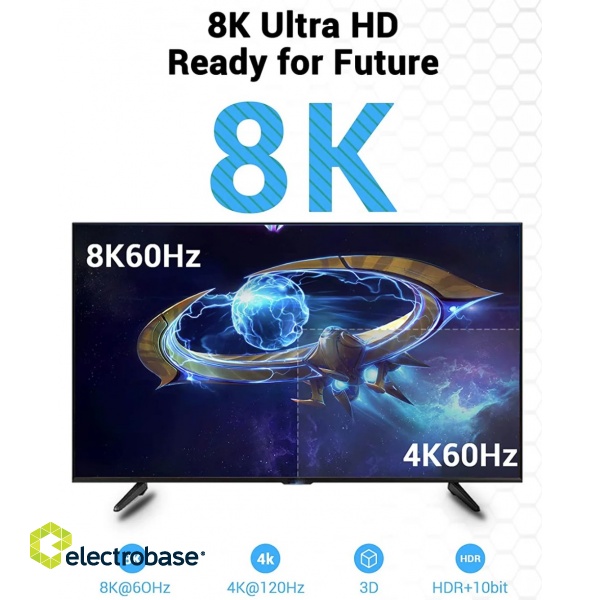 HDMI 2.1 kabelis, 8K/60Hz, 4K/120Hz, 3m, Data transfer 48 Gbps 2