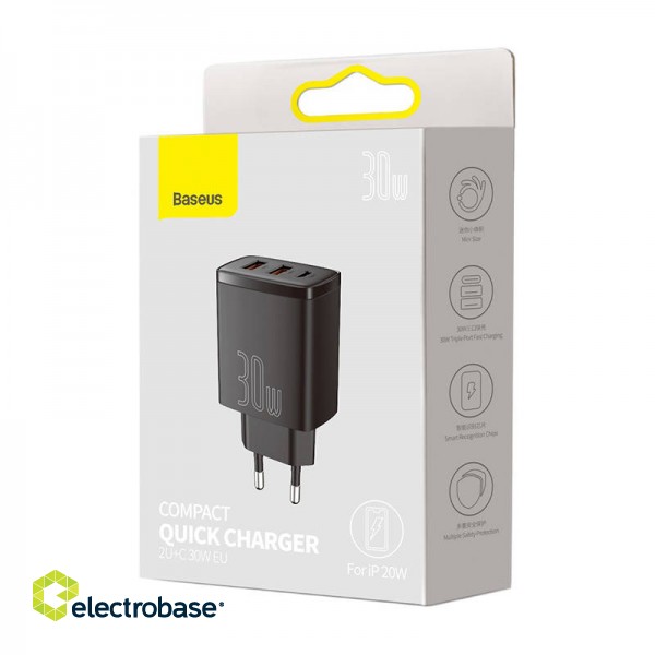Charger Baseus Compact Quick Charger, 2xUSB, USB-C, PD, 3A, 30W (czarna) CCXJ-E01 3