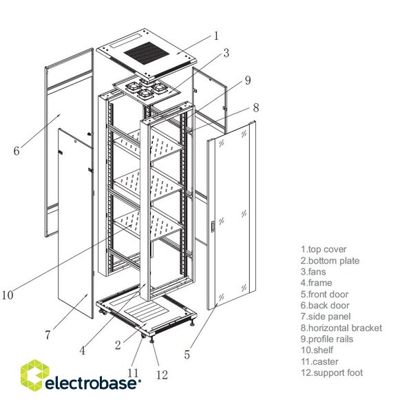 42U 19'' Floor standing Cabinet/ 800 x 800 x 2078/ Glass door/ Balck/ Flat-pack image 3