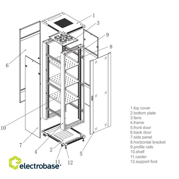 32U 19'' Pastatoma komutacinė spinta/ 600 x 800 x 1637mm/ Stiklinės durys/ Nesumontuota paveikslėlis 3