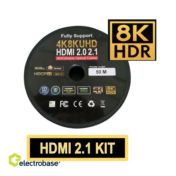 Profesionāls Optiskā divvirzienu savienotājvada komplekts HDMI 2.1 AOC , 8K@60, 4K@120, electrobase.lv