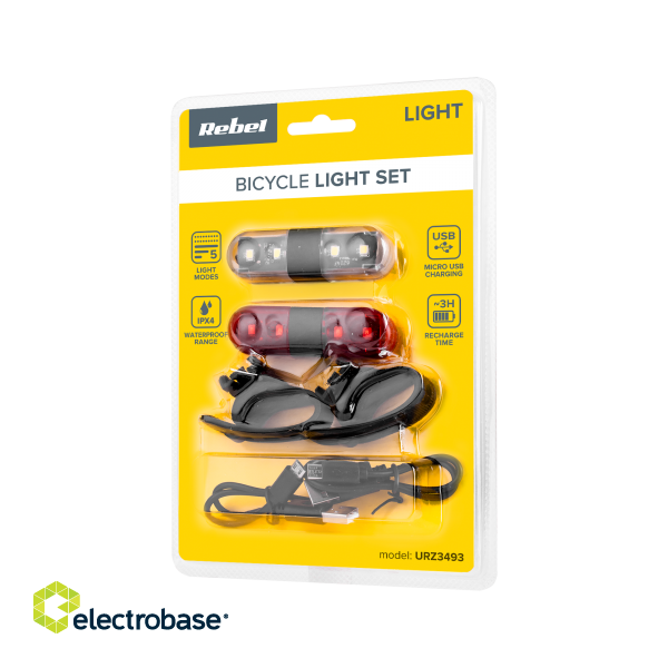Velosipēdu lukturu komplekts ar akumualtoriem | USB kabelis | IPX4 3